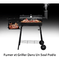 Miniatyrbild 6 av 6: COSTWAY Charcoal Grill-Fjärrrökare, Lock-2 Hjul-Eldlåda-Sidobord-Termometer, Grill, 115x65x108cm Svart