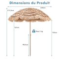Miniatyrbillede 4 af 6: COSTWAY Justerbar Strandparasol Hawaiiansk - Ø220 x H213,5 cm - Tag i 7-lags PP-Strå - 8 Bone - 30° Justerbar Naturlig