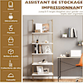 Miniatyrbillede 5 af 6: COSTWAY Væghylde med 5 niveauer 60 x 30 x 180 CM, Stige Bibliotek med Skridsikre Fødder og Struktur i Guld Stål