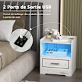 Miniatyrbillede 1 af 4: COSTWAY LED sengebord med 2 USB-porte, åben hylde og skuffe, 3 lyse farver, Smart Sensor, 45 x 40 x 50 cm Vit