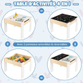 Miniatyrbillede 2 af 4: COSTWAY 3 i 1 bord og 2 stole sæt til børn, 2-sidet bord (sort og hvid) med opbevaringsfunktion i hvidt træ vit och brun