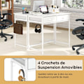 Miniatyrbillede 5 af 6: COSTWAY Computer Desk med 2 Stofskuffer - 4 Hængende Kroge 90 x 45 x 75 cm - Metalramme til Stue og Soveværelse