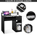 Miniatyrbillede 4 af 4: COSTWAY Computer Desk med Skuffe og 2 Opbevaringshylder, Computerarbejdsplads med Tastaturplade til Hjemmestudie