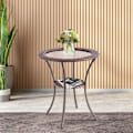 Miniatyrbillede 2 af 6: COSTWAY Havemøbel i rattan, top af hærdet glas, ramme i rustfrit jern, opbevaringsplads, rundt bord 64 x 71 cm