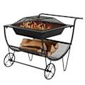 Miniatyrbillede 1 af 4: COSTWAY Wood Log Carrier 3 i 1 udendørs brazier med gnistfanger og opbevaringsstøtte belastning 50 kg 2 praktiske hjul sort Svart