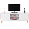 Miniatyrbillede 1 af 4: COSTWAY 60" tv-stativ med 4 rum 2 døre 2 kabelstyringshuller, 4 massive træben, stue, soveværelse, 140x40x48cm