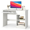 Pikkukuva 1 / 4: COSTWAY suora työpöytä 108 x 48 x 75 CM (P x L x K) - Liukuva näppäimistöalusta, 1 iso laatikko, 1 säädettävä ja irrotettava hylly valkoinen