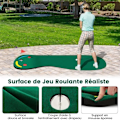 Miniatyrbillede 4 af 4: Bærbar golftræningsmåtte - COSTWAY - 300 x 96 cm - True-roll overflade - 3 kopper - 2 forhindringer Grön