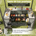 Miniatyrbillede 2 af 4: Grillpavillon med 2 COSTWAY barstole - Top af hærdet glas - Opbevaringshylder - Dobbelt lag baldakin - Grå