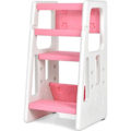 Miniatyrbillede 1 af 4: COSTWAY Toddler Learning Tower 3 justerbare højder og anti-slip fodstøtte HDPE dobbelte sikkerhedsskinner Pink Rosa