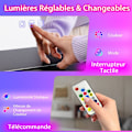 Pikkukuva 4 / 4: COSTWAY-kaappipöytä jakkaralla ja peilillä, himmennettävä RGB-LED-valo, langaton latausasema, USB, Type-C, kaukosäädin, valkoinen Vit