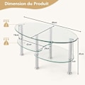 Miniatyrbillede 4 af 6: COSTWAY Ovalt Sofabord i Tempereret Glas med 3 Niveauer, 89 x 51 x 45 CM, Moderne Stuebord med Metalben, Transparent Transparent