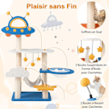 Miniatyrbillede 4 af 6: COSTWAY 124 cm Kattetræ på flere niveauer, rumtema, UFO-formet aborre, sisal-kradsestolper, platforme Blå + Vit + Gul + Orange