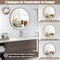 Miniatyrbild 2 av 6: COSTWAY Ø 60 cm Rund Badrumsspegel - LED, Anti-dimma, 3 färger, Minnesfunktion, Tid/Temperatur Display, Okrossbar