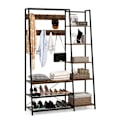 Miniatyrbillede 1 af 4: COSTWAY 5 i 1 knagerække 9 kroge & 5 sidehylder & 2 metalnethylder til entré og stue 118x40x180CM Sort Sort Brun