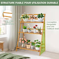 Miniatyrbild 3 av 4: COSTWAY hopfällbar växthylla i bambu 3-vånings blomsterhylla med förstärkt triangulär struktur för trädgård, balkong