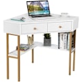 Miniatyrbillede 1 af 4: COSTWAY Hjørnebord - 2 skuffer og 1 hylde - L 70,5 x D 70,5 x H 75 CM - Modern Scandinavian - Hvidt computerbord Vit