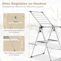 Miniatyrbillede 2 af 6: COSTWAY Foldbart tørrestativ til tøjvask i rustfrit stål - 2 niveauer - Justerbar højde - Højthængende stang - Sokclips & skokrog Pengar