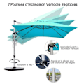 Miniatyrbillede 2 af 4: COSTWAY 3M firkantet offset parasol med krydsbase aluminiumsstang 360° drejelig vippearm 8 ribber blå