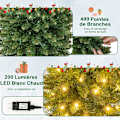 Miniatyrbillede 2 af 4: COSTWAY LED kunstigt juletræ 210 cm - 200 varme hvide lys - Slank blyantform - 499 PVC grene - Sammenfoldelig metalstativ