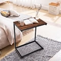 Miniatyrbillede 1 af 4: COSTWAY U-formet stue kaffesofa endebord - industriel stil MDF træ og metal 55x35x65CM Mörk bok
