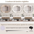 Miniatyrbild 2 av 4: COSTWAY Oval badrumsspegel med LED, anti-dimma, 3 färger, minnesfunktion, tids-/temperaturdisplay, splittringssäker