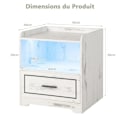 Miniatyrbillede 4 af 4: COSTWAY LED sengebord med 2 USB-porte, åben hylde og skuffe, 3 lyse farver, Smart Sensor, 45 x 40 x 50 cm Vit