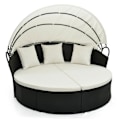 Miniatyrbillede 1 af 6: COSTWAY Rundt Rattan PE Have Sofa - Sammenklappeligt Overdæk, Aftagelige Puder og Hynder - Modulær Have Sofa - Hvid