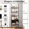 Miniatyrbillede 2 af 6: COSTWAY Væghylde Skala 184 CM med 5 Niveauer og Skab, Anti-Tip Kits, Metalramme, til Stue Soveværelse