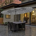 Miniatyrbillede 2 af 6: Dobbelt XXL Haveparasol 48 LED - COSTWAY - 470 x 280 x 246 cm - Base og Sandpose - Solpanel - Rektangulær Grå