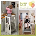 Pikkukuva 2 / 4: COSTWAY Toddler Learning Tower 3 säädettävää korkeutta ja liukumaton jalkatuki HDPE Double turvakaiteet harmaa Grå Vit
