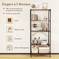 Miniatyrbillede 2 af 6: COSTWAY 5-lags reol 161 CM, metalramme, anti-tipsæt, opbevaringsorganisator til stue i soveværelset Rustik brun och svart
