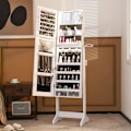 Miniatyrbillede 6 af 6: COSTWAY Fritstående smykkegarderobe med fuldlængde spejl og 3 farver LED, låsbar, til soveværelse, garderobe, hvid