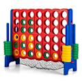 Miniatyrbillede 1 af 4: COSTWAY Giant Four-in-a-Row Spil for Børn med Net til Opsamling, Betjening til At Udløse Mønter 42 Ringe röd och blå