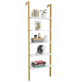 Miniatyrbillede 1 af 4: COSTWAY Modern 5-lags opbevaringshylde, 61 x 30 x 183 CM, stigestil hylde til stue, soveværelse, kontorguld gyllene