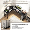Pikkukuva 3 / 4: COSTWAY 168 x 125 cm kulmapöytä prosessorin pidikkeellä, 2 pistorasiaa ja USB & Type C -portti, tukeva metallirunko, musta