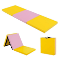 Miniatyrbillede 1 af 6: COSTWAY Foldbar gymnastikmåtte-180 x 60 x 5 cm-3 lag med håndtag-kroge- og løkkebefæstelser-vandtæt PU EPE-fyld-gul+pink