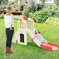 Miniatyrbillede 6 af 6: COSTWAY børnerutschebane 6 i 1 - 140 cm rutsjebane, 3-8 år gammel indendørs og udendørs rutsjebane Pink Rosa