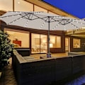 Miniatyrbillede 1 af 6: Dobbelt XXL Haveparasol 48 LED - COSTWAY - 470 x 280 x 246 cm - Base og Sandpose - Solpanel - Rektangulær Beige