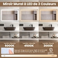 Miniatyrbillede 2 af 4: COSTWAY 75 x 50 cm Badeværelsesspejl 3000-6000k, Hukommelsesfunktion, Tid/Temperatur Display, Touch Switch, IP44