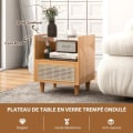 Pikkukuva 2 / 4: COSTWAY Bambu-ö utlottning yöpöytä, jossa on laatikko, lasinen pöytälevy, punottu muotoilu, 4 massiivipuujalkaa, 43 x 35 x 50 cm, luonnollinen Naturlig