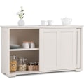Pikkukuva 1 / 6: COSTWAY Nykytyylinen Keittiöbuffet Kiiltävä Beige Kaapisto Liukuovella ja 2 MDF-hyllyllä 106,5 x 33 x 60CM Beige
