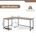 Pikkukuva 4 / 4: COSTWAY 168 x 125 cm kulmapöytä prosessorin pidikkeellä, 2 pistorasiaa ja USB & Type C -portti, tukeva metallirunko, luonnollinen
