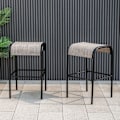 Pikkukuva 1 / 4: COSTWAY Setti, 2 selkänojatonta puutarhatuolia, korkea 76 cm, kaareva kangasistuin, baarijakkarat Patio Porch Bistroon Kaffe och svart