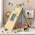 Miniatyrbillede 2 af 4: COSTWAY Havehus til Børn 2i1 med Klatrefunktion, Vandtæt Klokke Træhus til Udeliv og Indendørs 3 - 8 År Beige