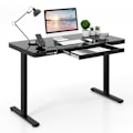 Miniatyrbillede 1 af 4: COSTWAY elektrisk sidde-stå skrivebord 120x60x73-118CM skuffe, justerbar højde, hærdet glas top, USB Type-C stik, sort Svart vit