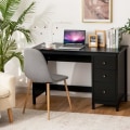 Miniatyrbillede 2 af 4: COSTWAY computerbord, computerbord 120 x 50 x 75 cm Rummeligt med 3 skuffer, moderne stil sort farve Svart