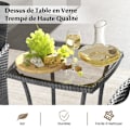 Miniatyrbillede 5 af 6: COSTWAY Sofabord i hærdet glas og 2 havestole, 3-delt terrasse møbel sæt i PE-rattan til bistro.