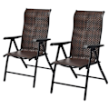 Miniatyrbillede 1 af 6: COSTWAY Havestole i Rattan, 2 Stk med Justerbar Ryglæn til Udendørs og Indendørs, 71x58x111cm, Brun