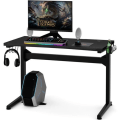 Miniatyrbillede 1 af 4: COSTWAY Ergonomisk spillebord, computerbord med kopholder, hovedtelefonholder og musemåtte, 115x60x76cm, sort Svart